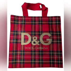 Dolce & Gabbana Red Plaid Tote with Gold Logo